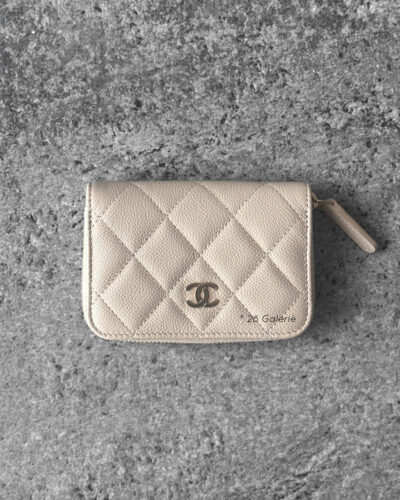 Chanel Beige Iridescent Quilted Caviar Zippy Wallet and Gold Hardware