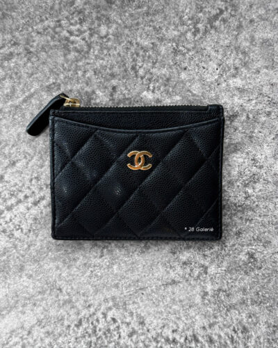 Chanel Black Zippy Card Holder Quilted Caviar and Gold Hardware