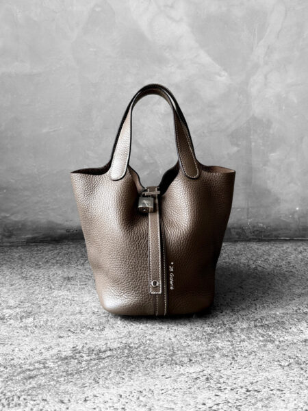 Hermes Etoupe Picotin Lock 18 Clemence Leather and Palladium Hardware