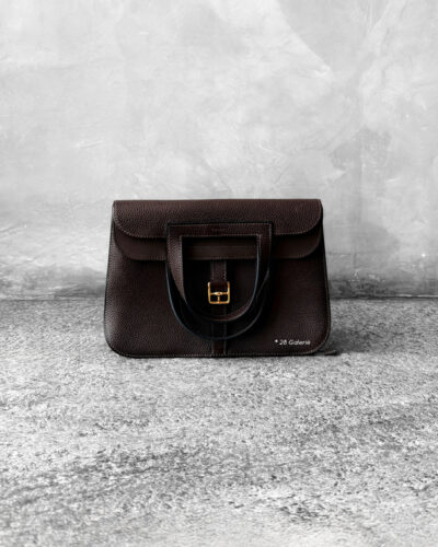 Hermes Ebene Halzan 25 Clemence Leather and Gold Hardware