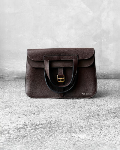 Hermes Ebene Halzan 25 Clemence Leather and Gold Hardware