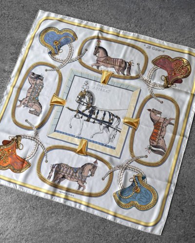 Hermes Grand Apparat Forever Scarf 90 - Creme Gold Multicolored