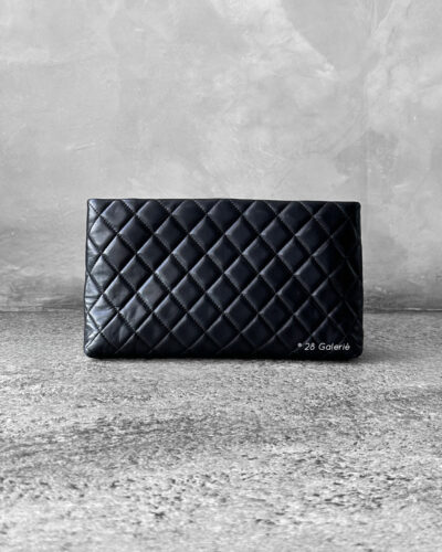 Chanel Black Timeless Diamond Clutch Lambskin and Silver Hardware