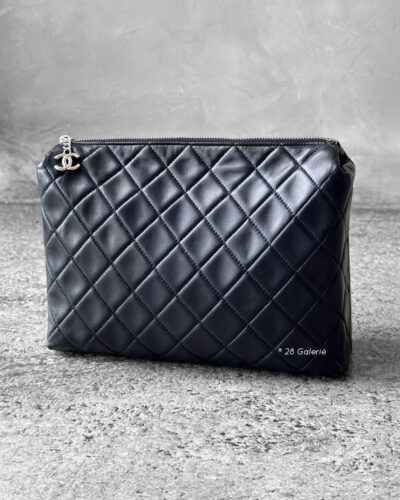 Chanel Black Vanity Case Pouch Lambskin and Silver Hardware