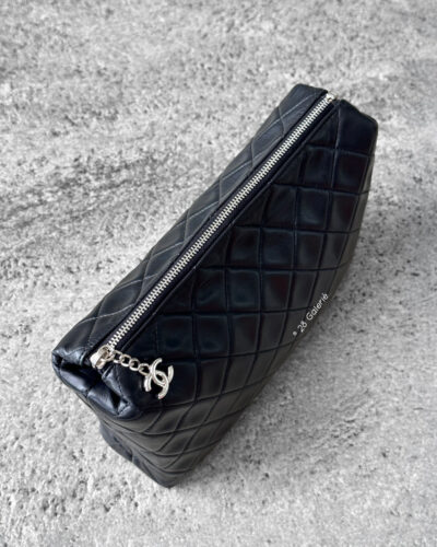 Chanel Black Vanity Case Pouch Lambskin and Silver Hardware