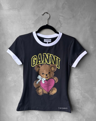 Ganni XS Phantom Black Cropped Teddy Tshirt