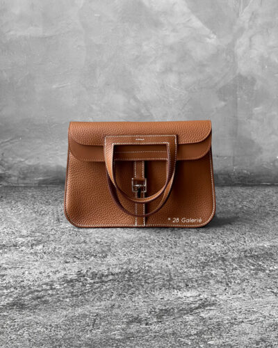 Hermes Gold Halzan 25 Clemence Leather and Gold Hardware