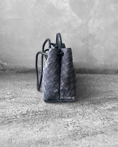 Bottega Veneta Suede Graphite Grey Small Andiamo Top Handle Bag