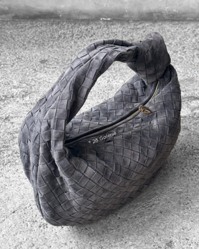 Bottega Veneta Suede Graphite Grey Small Jodie Top Handle Bag