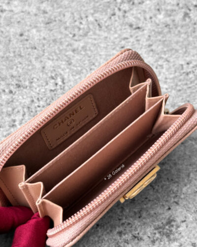 Chanel Beige Boy Zippy Card Wallet in Quilted Caviar Leather and Gold Hardware