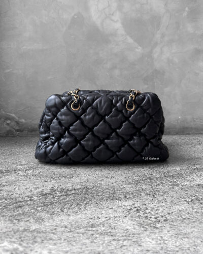 Chanel Black Bubble Quilted Bowler Bag in Lambskin Leather and Gold Hardware