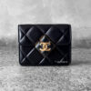 Chanel Black Diamond Lock Flap Card Holder on Chain in Quilted Lambskin Leather & Gold Hardware