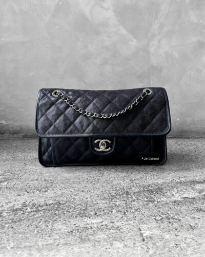 Chanel Black French Riviera Flap in Caviar Leather and Silver Hardware