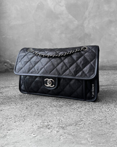 Chanel Black French Riviera Flap in Caviar Leather and Silver Hardware