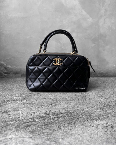 Chanel Black Trendy Bowling Bag in Lambskin Leather and Gold Hardware