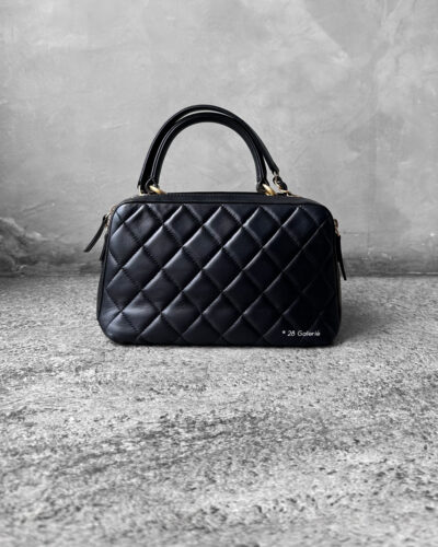 Chanel Black Trendy Bowling Bag in Lambskin Leather and Gold Hardware
