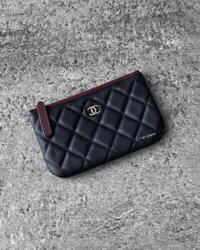 Chanel Black Zipped Pouch Wallet in Quilted Caviar Leather and Silver Hardware