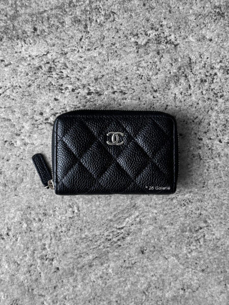 Chanel Black Zippy Card Wallet in Quilted Caviar Leather and Silver hardware