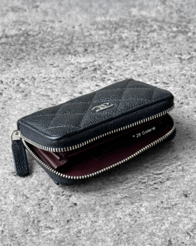 Chanel Black Zippy Card Wallet in Quilted Caviar Leather and Silver hardware