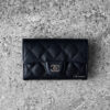 Chanel Black Zippy Flap Card Wallet in Quilted Caviar and Silver hardware