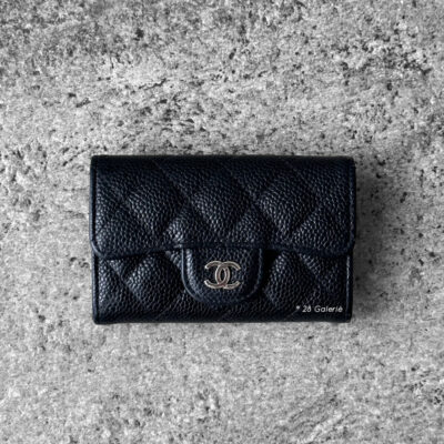 Chanel Black Zippy Flap Card Wallet in Quilted Caviar and Silver hardware