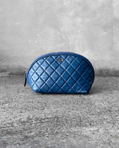 Chanel Blue Small Curvy Pouch in Lambskin Leather and Silver Hardware