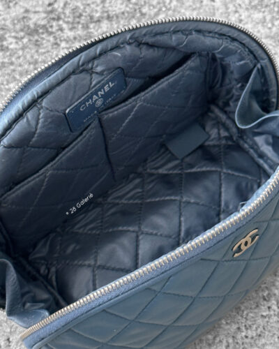 Chanel Blue Small Curvy Pouch in Lambskin Leather and Silver Hardware