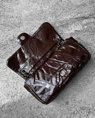 Chanel Brown Twisted Flap in Lambskin Leather and Silver Hardware