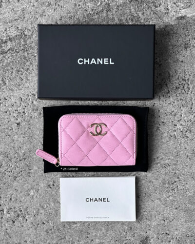 Chanel C23 Pink Zippy Card Wallet Quilted Caviar and Light Gold Hardware