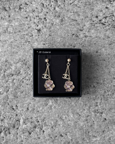 Chanel Camelia Shell Drop Earrings and Silver hardware