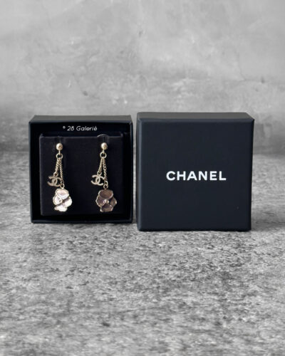 Chanel Camelia Shell Drop Earrings and Silver hardware