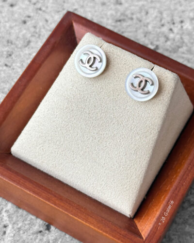 Chanel Coco Mark Button Earrings and Silver Hardware