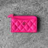 Chanel Hot Pink Zippy Card Holder in Quilted Caviar and Gold Hardware