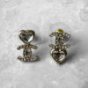 Chanel Love Heart Asymmetrical Earrings Silver Hardware