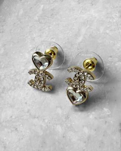 Chanel Love Heart Asymmetrical Earrings Silver Hardware