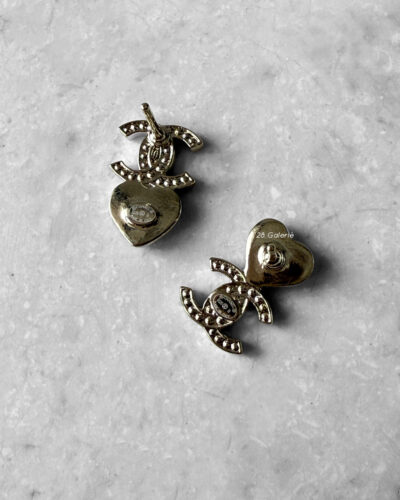 Chanel Love Heart Asymmetrical Earrings Silver Hardware