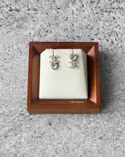 Chanel Love Heart Asymmetrical Earrings Silver Hardware