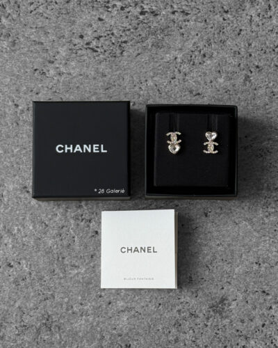 Chanel Love Heart Asymmetrical Earrings Silver Hardware