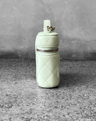 Chanel Mint Green Mini Vanity Top Handle Bag in Caviar Leather and Goldware