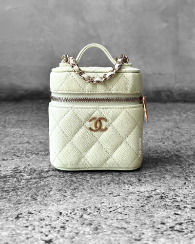 Chanel Mint Green Mini Vanity Top Handle Bag in Caviar Leather and Goldware