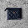 Chanel Navy Blue Zippy Card Holder in Quilted Caviar and Gold Hardware