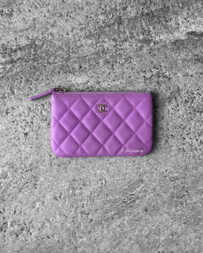 Chanel Purple Zipped Pouch Wallet in Quilted Calfskin Leather and Silver Hardware