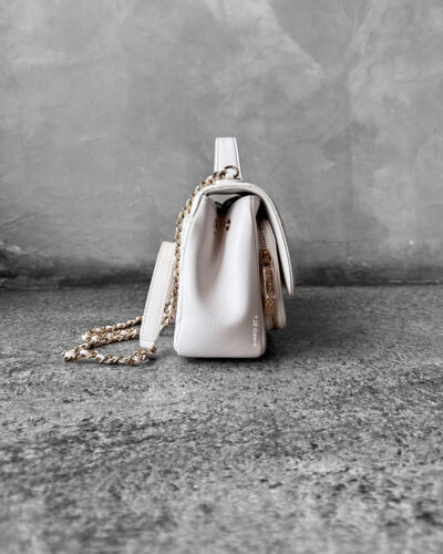 Chanel White Business Affinity Flap Bag in Caviar Leather and Gold Hardware