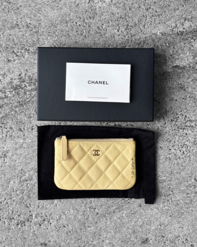 Chanel Yellow Zipped Pouch Wallet in Quilted Calfskin Leather and Light Gold Hardware