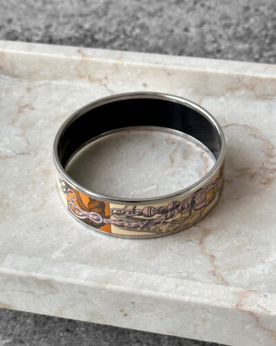 Hermes Della Cavalleria Printed Enamel Bracelet Bangle Palladium hardware