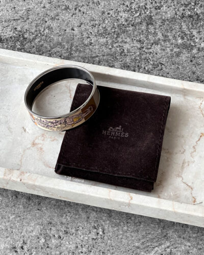 Hermes Della Cavalleria Printed Enamel Bracelet Bangle Palladium hardware