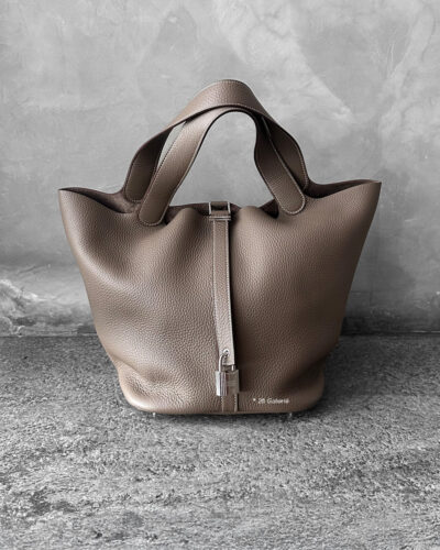 Hermes Etoupe Picotin Clemence Leather and Silver Hardware