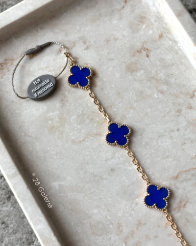 Van Cleef & Arpels Blue Agate Vintage Alahambra 18k Yellow Gold Bracelet