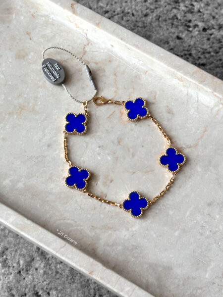 Van Cleef & Arpels Blue Agate Vintage Alahambra 18k Yellow Gold Bracelet