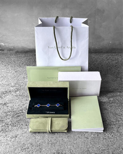 Van Cleef & Arpels Blue Agate Vintage Alahambra 18k Yellow Gold Bracelet